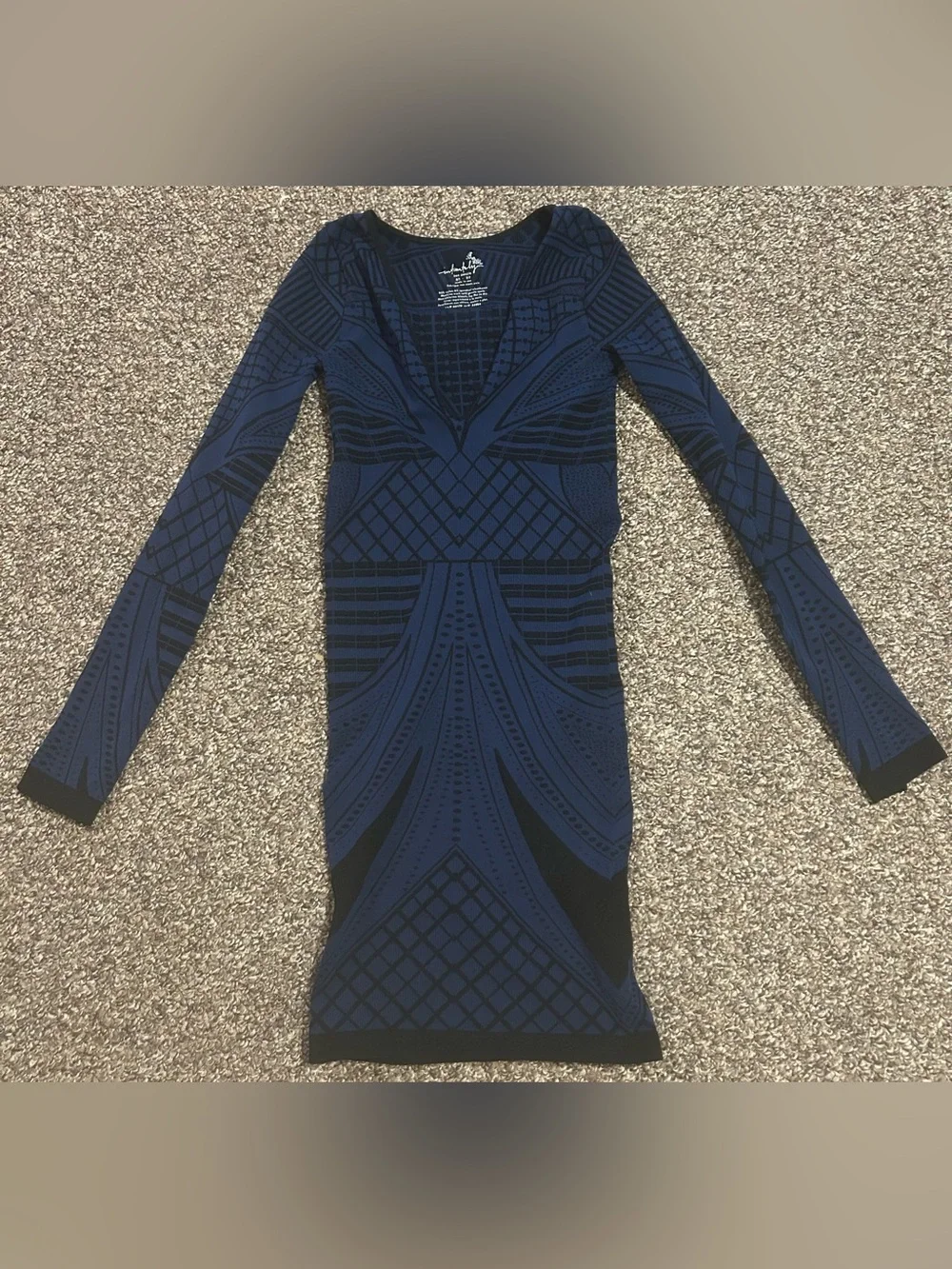 Intimately By Free People XS/S Navy Black Geometric Long-Sleeve Bodycon Dress